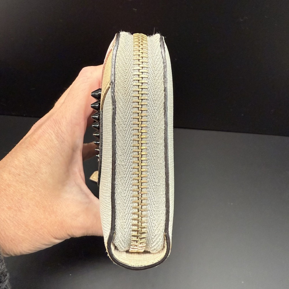 Fendi Monster Zip Around Long Wallet Pink Grey Studs 8M0299 Box Papers - Picture 5 of 15